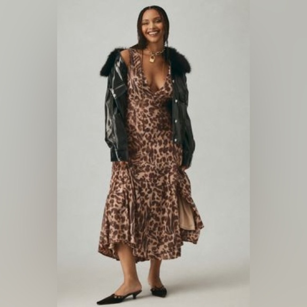 Leopard Pilcro Seamed V-Neck Mesh Dress